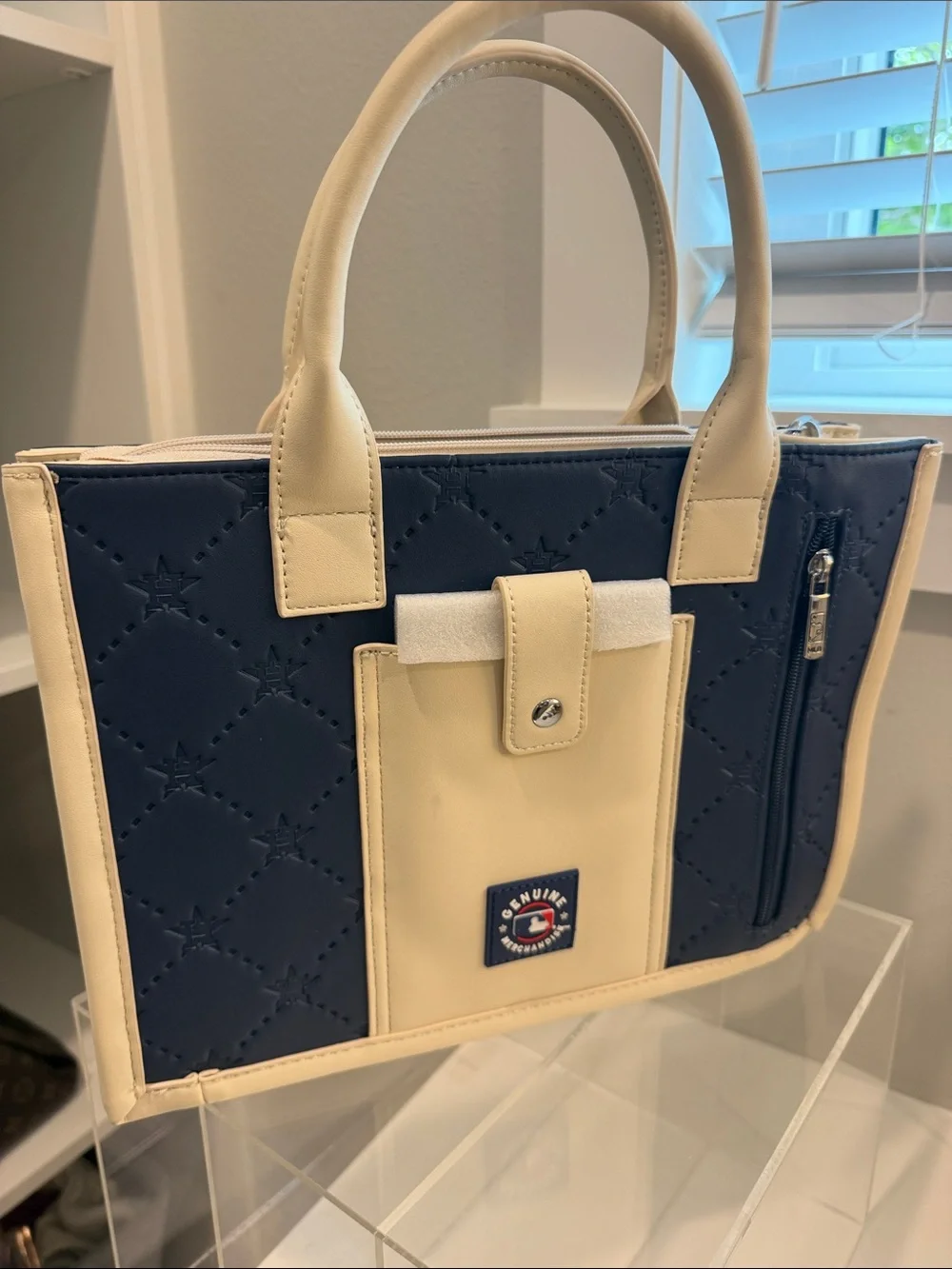 Montana West Navy and Cream Houston Astros Tote with Red Stitching